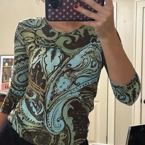 Chico's Green and Brown Paisley Blouse